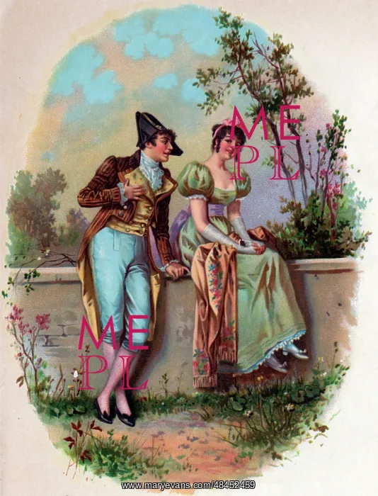 : Victorian Transfer design, couple in a garden : Victorian Transfer design, couple in a garden