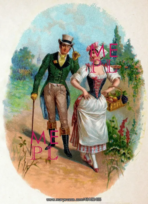 : Victorian Transfer design, couple walking : Victorian Transfer design, couple walking