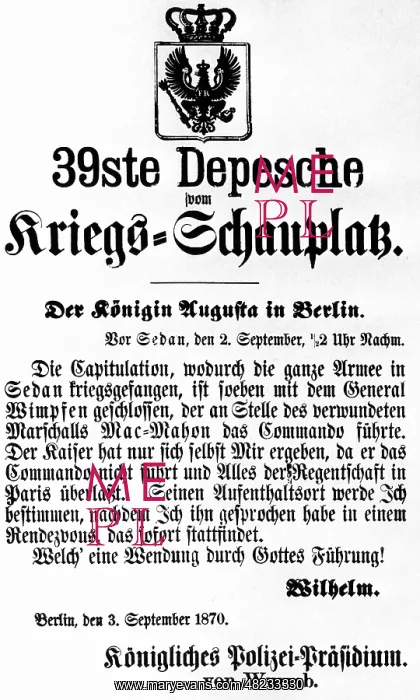 : Victory despatch from Sedan, 03.09.1870 : Victory despatch from Sedan, 03.09.1870