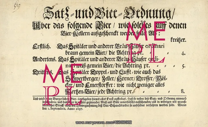  : Viennese decree of beer pricing