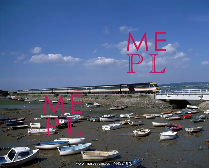 : View of boats in the harbour, with train, Cockwood, Devon : View of boats in the harbour, with train, Cockwood, Devon