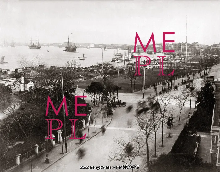 : View along the Bund, with ships in the harbour, Shanghai, Ch : View along the Bund, with ships in the harbour, Shanghai, Ch