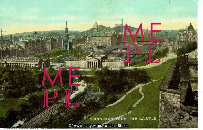 : View from Castle with Railway, Edinburgh, Midlothian : View from Castle with Railway, Edinburgh, Midlothian