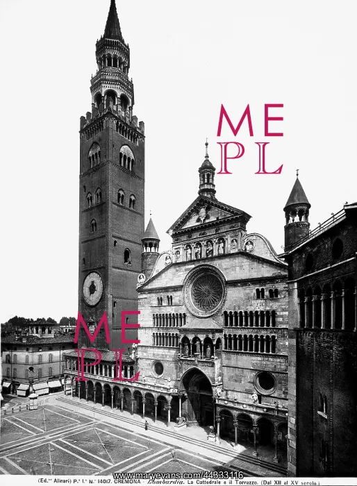 : Italy. View of the Cathedral of Santa Maria Assunta at Cremona, with tower : Italy. View of the Cathedral of Santa Maria Assunta at Cremona, with tower