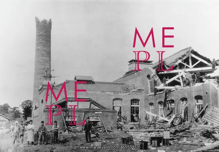 : Front View of devastated Nagoya Spinning mill : Front View of devastated Nagoya Spinning mill