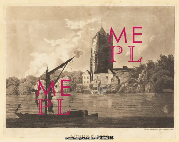: View of Fulham Church from the River Thames, late : View of Fulham Church from the River Thames, late