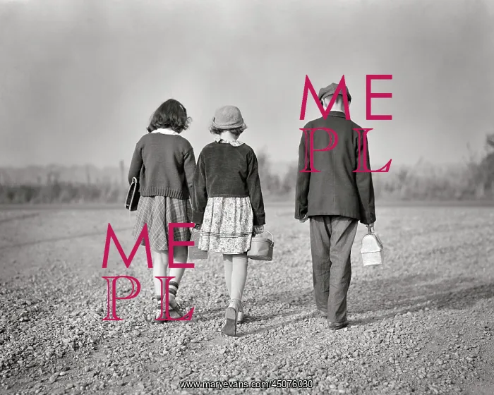 : Back View Two Girls and Boy Preteens Carrying : Back View Two Girls and Boy Preteens Carrying