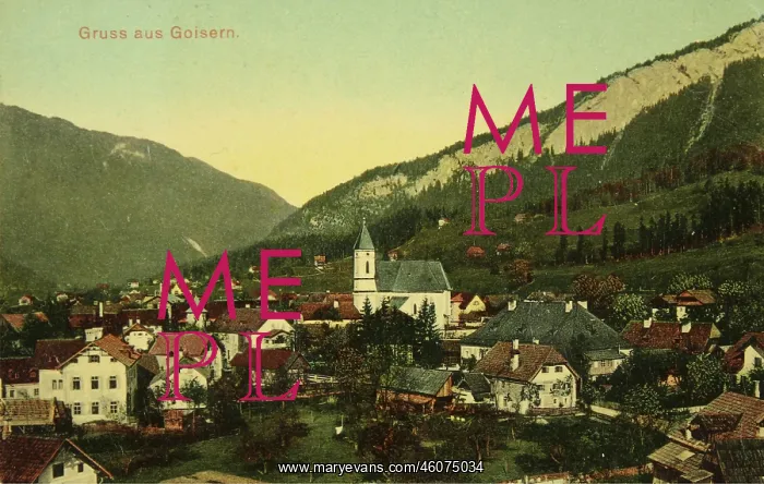 : View of Goisern with the Catholic Church. About : View of Goisern with the Catholic Church. About