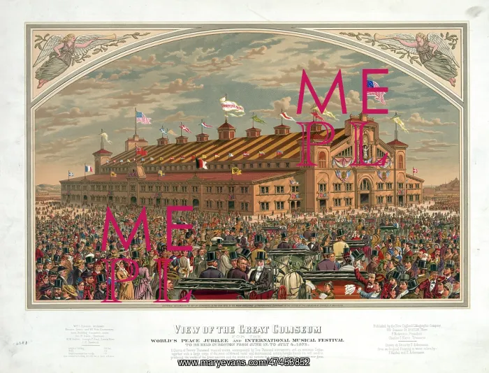 : View of the great coliseum for the World's Peace Jubilee and : View of the great coliseum for the World's Peace Jubilee and