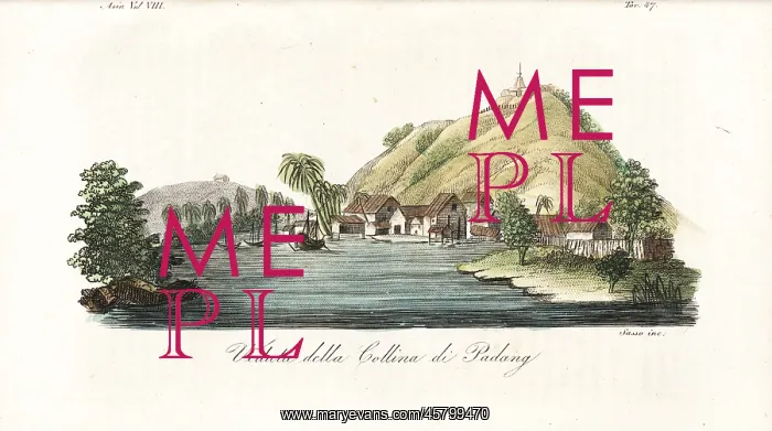 : View of the hill of Padang, Sumatra, circa 1800 : View of the hill of Padang, Sumatra, circa 1800