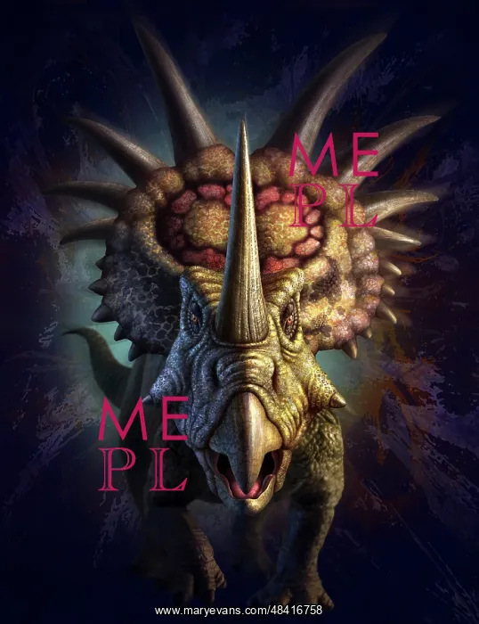 : Full on view of the horned dinosaur, Styracosaurus : Full on view of the horned dinosaur, Styracosaurus