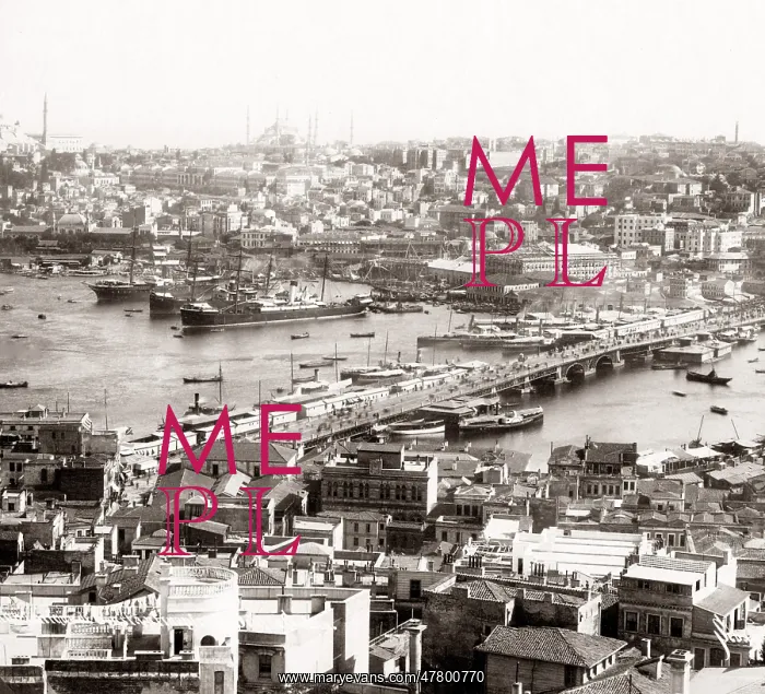 : View of Istlanbul, Galata bridge shipping, Turkey, c.1890 : View of Istlanbul, Galata bridge shipping, Turkey, c.1890