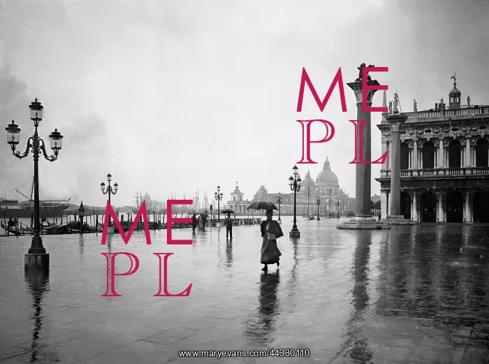 : Italy. View of the lagoon from Piazzetta San Marco in the rain : Italy. View of the lagoon from Piazzetta San Marco in the rain