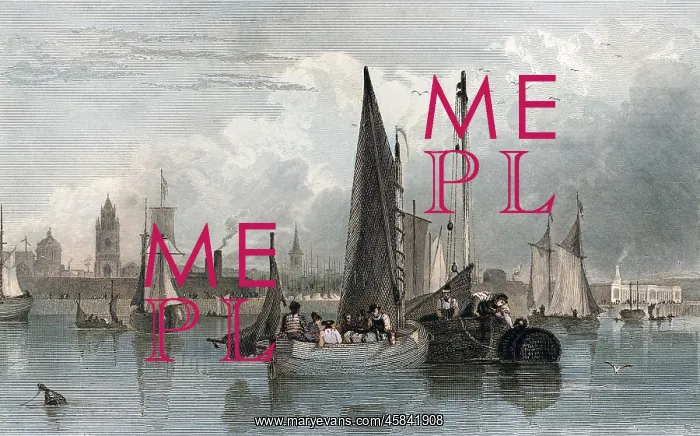 : View of Liverpool from the Mersey, with boats : View of Liverpool from the Mersey, with boats