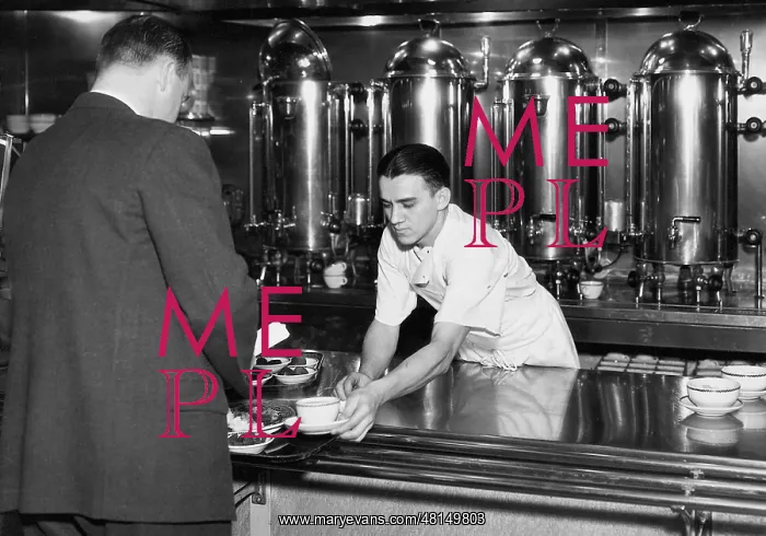 : View of a modern American Cafeteria, 1931 : View of a modern American Cafeteria, 1931