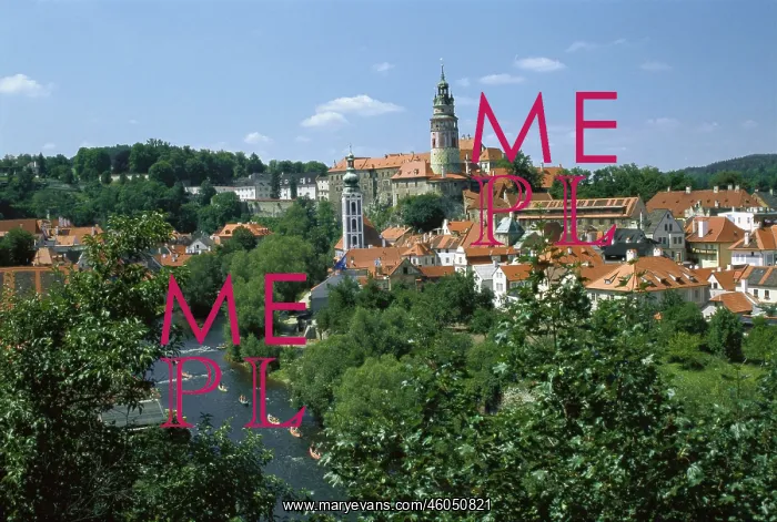 : View onto the Moldau and the city of Krumlau : View onto the Moldau and the city of Krumlau
