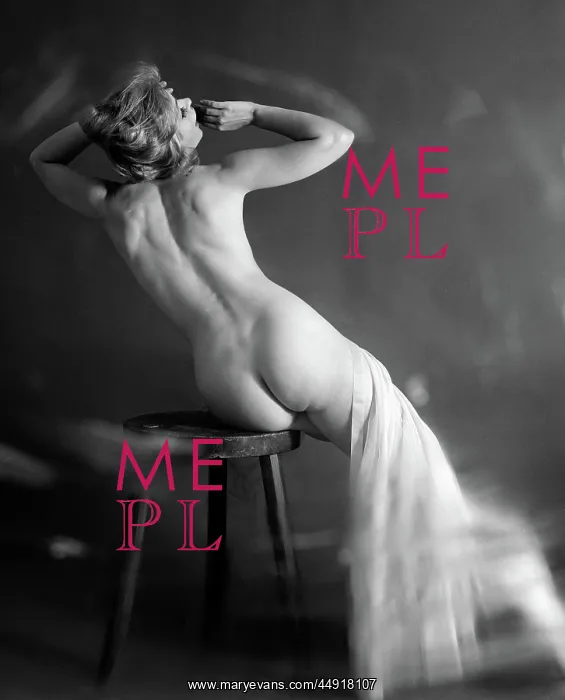: Back view of nude blonde with sheer cloth draped : Back view of nude blonde with sheer cloth draped