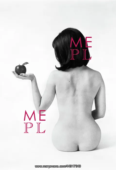 : Back view of nude brunette seated holding apple : Back view of nude brunette seated holding apple