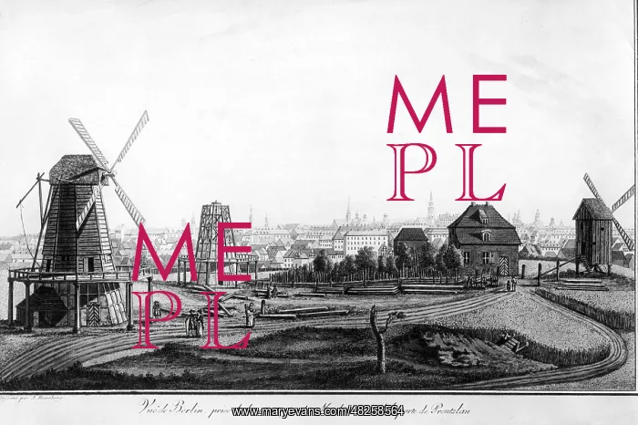: View of Old Berlin with windmills, 18th century : View of Old Berlin with windmills, 18th century