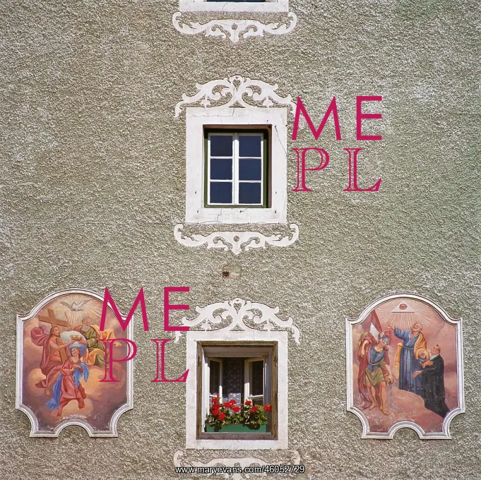 : Detail view of Old Town facade in Hallein : Detail view of Old Town facade in Hallein