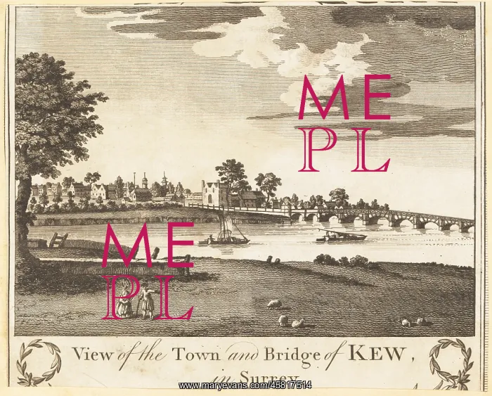 : View of the original Kew Bridge, and Kew town : View of the original Kew Bridge, and Kew town