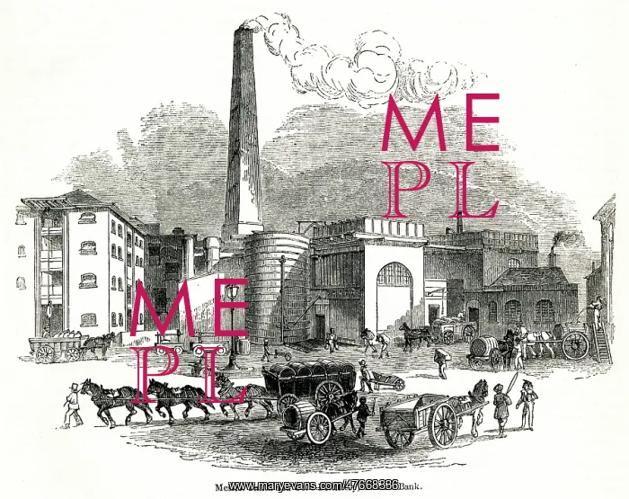 : View outside a distillery, Thames Bank, south-west London : View outside a distillery, Thames Bank, south-west London