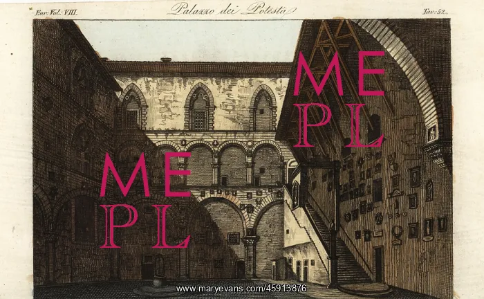 : View of the Podesta's Palace in Florence, 13th century : View of the Podesta's Palace in Florence, 13th century