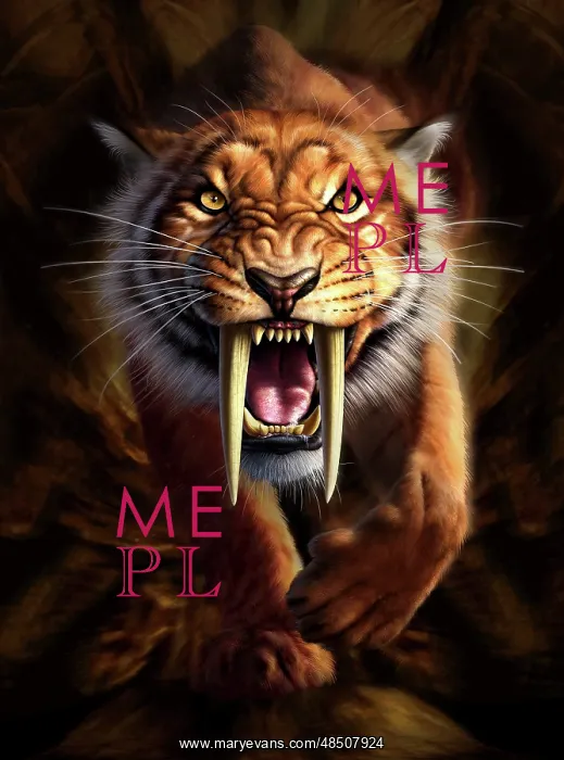 : Full on view of a Saber-toothed Tiger : Full on view of a Saber-toothed Tiger