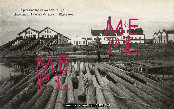 : View of a sawmill at Archangel, Russia : View of a sawmill at Archangel, Russia