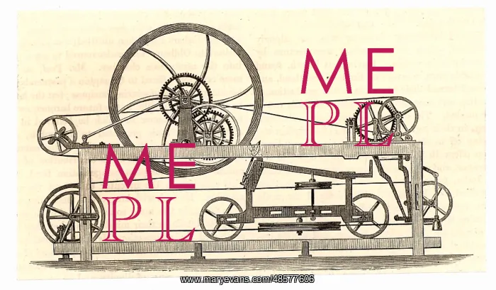 : Side view of the spinning mule perfected in 1779 : Side view of the spinning mule perfected in 1779