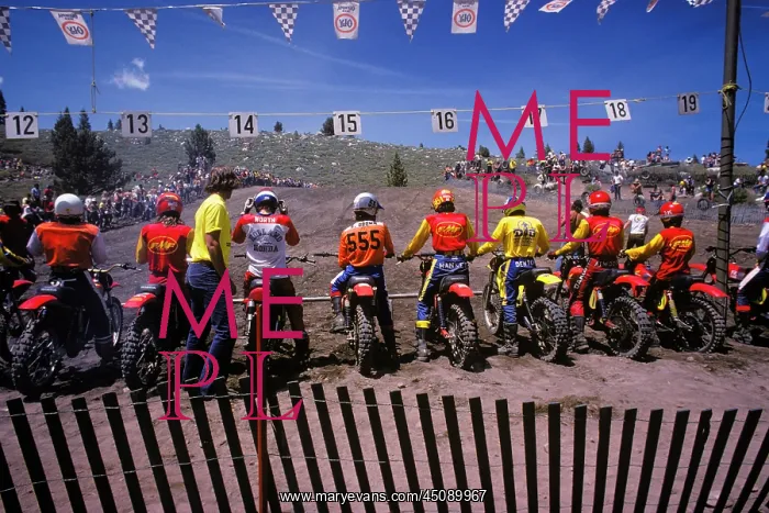: Back View Starting Lineup at Motorcycle Dirt Track : Back View Starting Lineup at Motorcycle Dirt Track