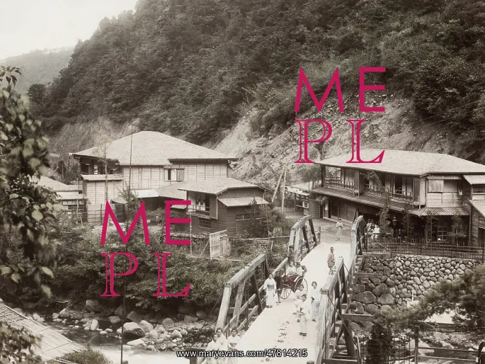 : View of Tonosawa Japan with footbridge : View of Tonosawa Japan with footbridge