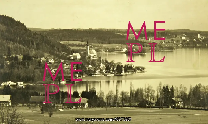 : View from the west to the village of Attersee at the : View from the west to the village of Attersee at the