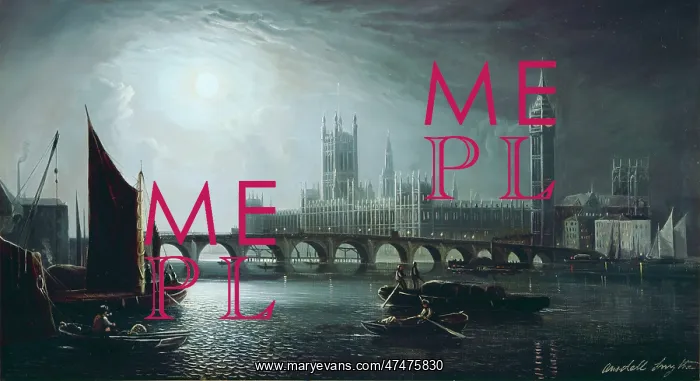 : View of Westminster ' night, boats on river : View of Westminster ' night, boats on river