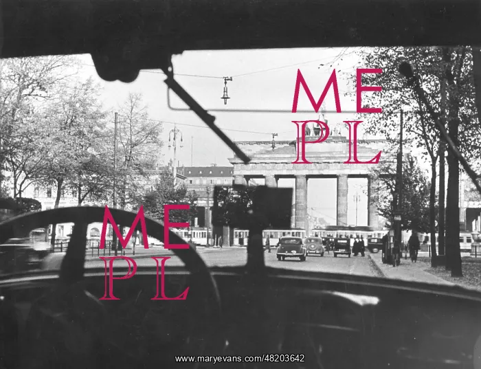 : View through the windshield to Brandenburg Gate in Berlin, 1 : View through the windshield to Brandenburg Gate in Berlin, 1