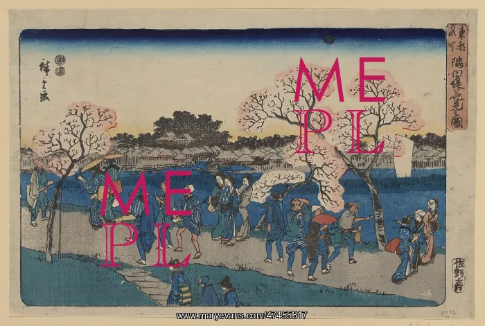 : Viewing cherry blossoms along the Sumida River : Viewing cherry blossoms along the Sumida River
