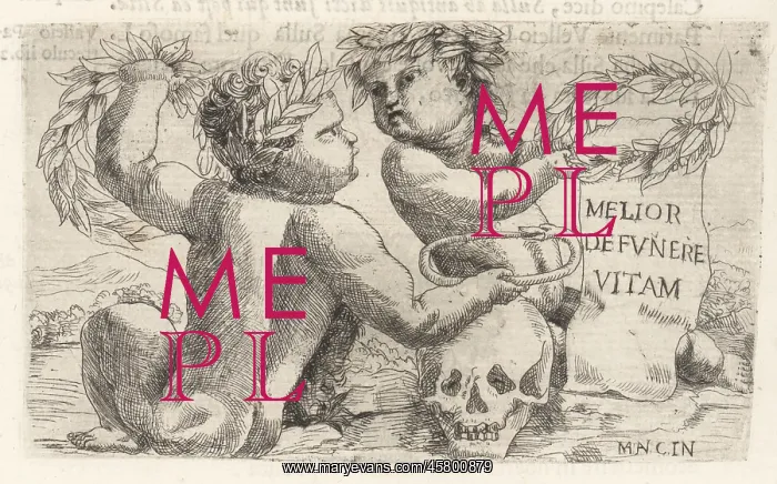  : Vignette of two putti in laurel crowns holding