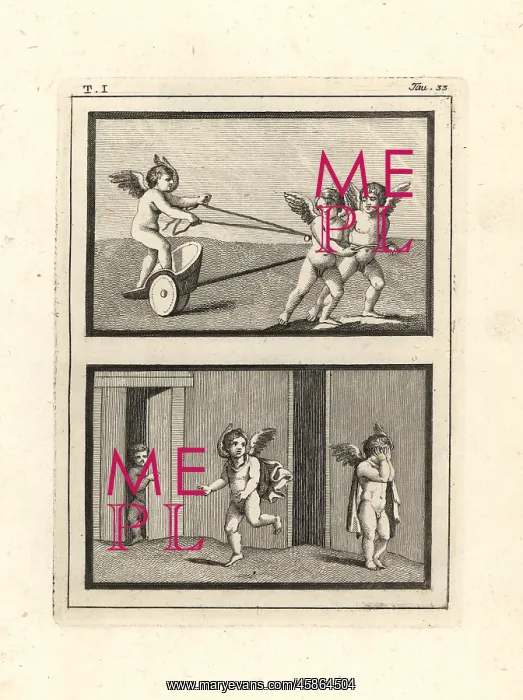 : Two vignettes of Cupids or genii playing ancient games : Two vignettes of Cupids or genii playing ancient games