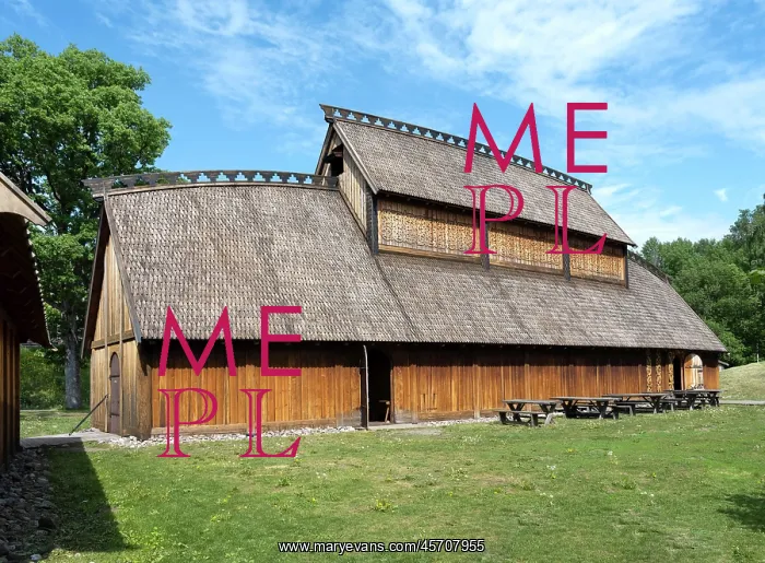 : Viking hall reconstruction, Midgard Viking Centre, Borre : Viking hall reconstruction, Midgard Viking Centre, Borre