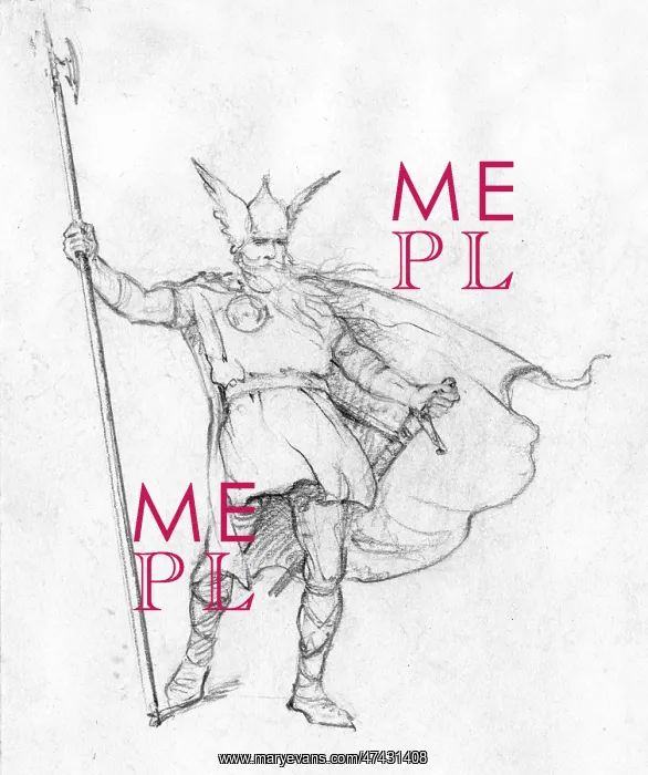: A Viking warrior with a pike, sword and winged helmet : A Viking warrior with a pike, sword and winged helmet