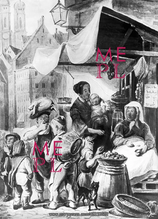 : Viktualienmarkt in Manchen around 1850 : Viktualienmarkt in Manchen around 1850