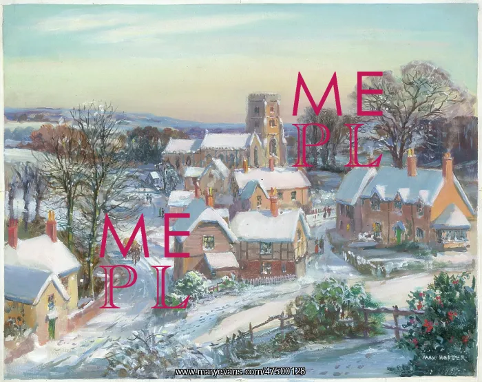 : Village and church in the snow : Village and church in the snow