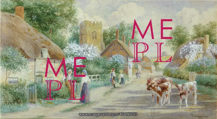 : Village Scene ' with calves on the road : Village Scene ' with calves on the road