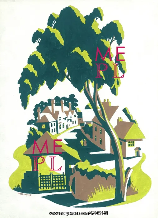: Village Scene ? with street and tree : Village Scene ? with street and tree