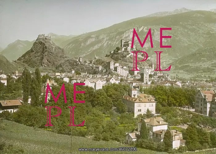 : The village Sitten / Sion with the Chateau de : The village Sitten / Sion with the Chateau de