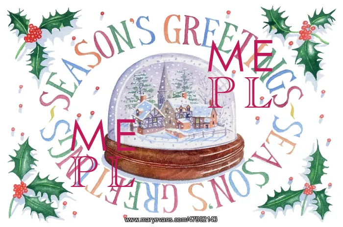 : Village in a snow globe and Season's Greetings : Village in a snow globe and Season's Greetings