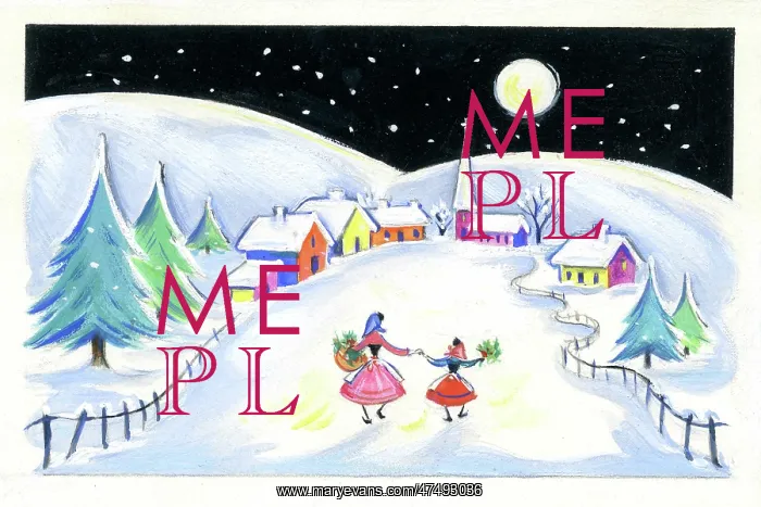 : Village in the snow in moonlight : Village in the snow in moonlight