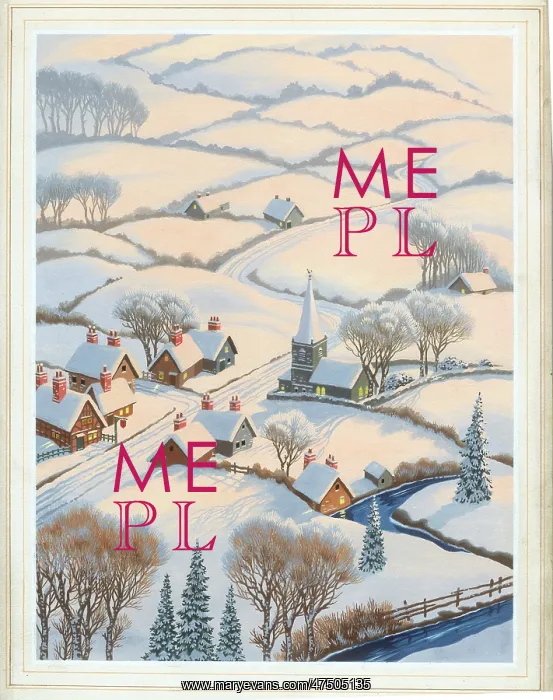 : Village in the snow with stream : Village in the snow with stream