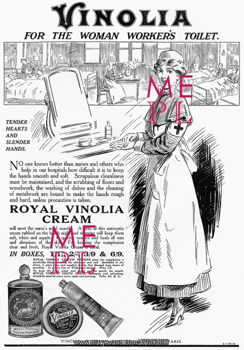 : Vinolia WW1 advertisement, women war workers : Vinolia WW1 advertisement, women war workers