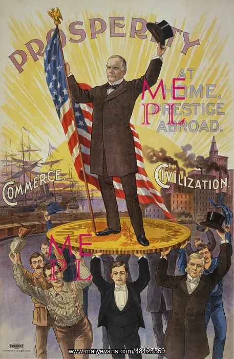 : Vintage artwork of William McKinley balanced on : Vintage artwork of William McKinley balanced on